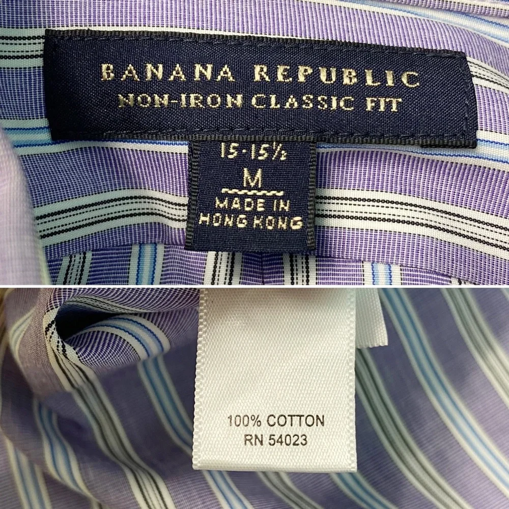 banana republic | purple stripe non-iron button down shirt m